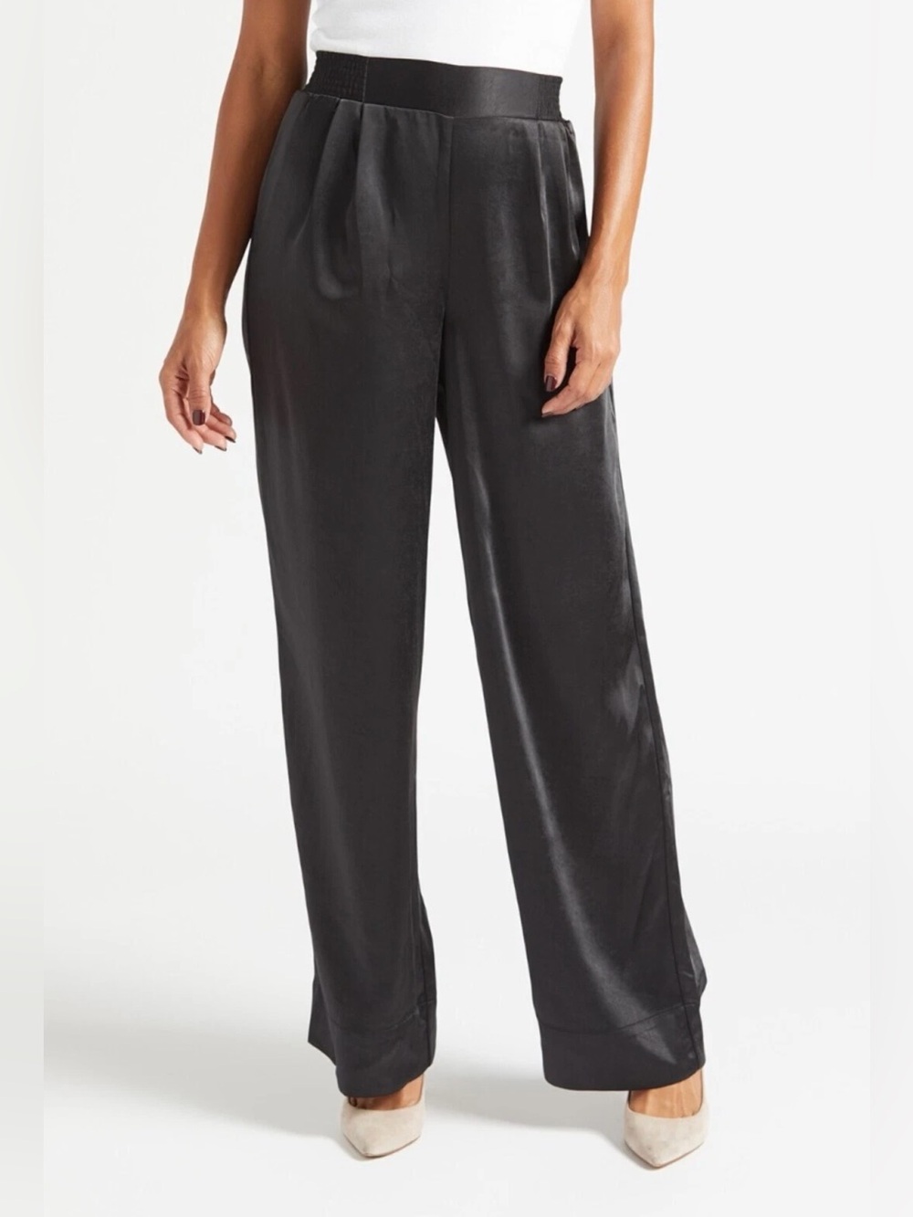 Sanctuary Wide Leg Satin Pants in Black